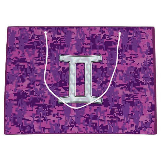 Gemini Zodiac Sign on Pink Digital Camo Large Cadeautasje (Voorkant)