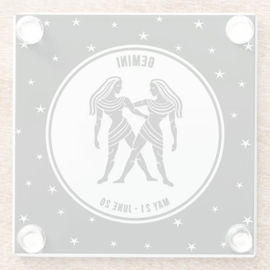 Gemini Zodiac Sign., Onderzetter van zwart-wit Glazen Onderzetter (Achterkant)