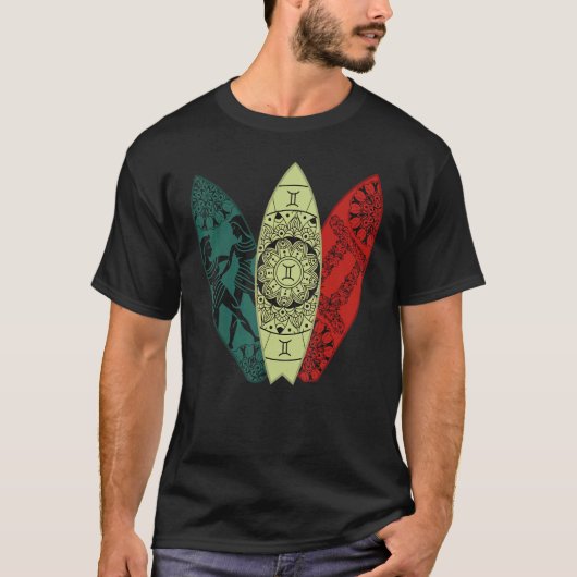 Gemini Zodiac Sign Surfboard Surfing Horoscope T-shirt (Voorkant)