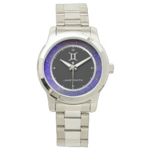 Gemini Zodiac Sign Symbol Galaxy Stars Custom Name Horloge