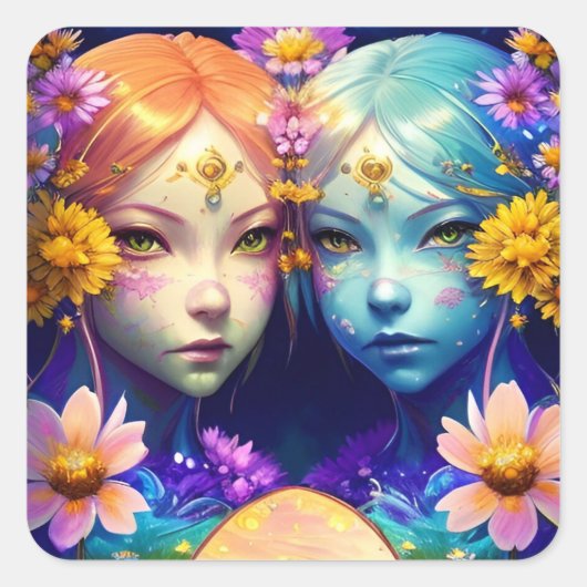 Gemini Zodiac Sign Vierkante Sticker (Voorkant)