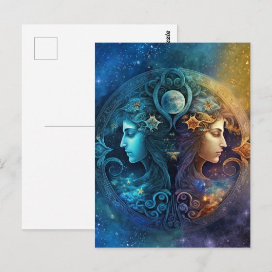 Gemini Zodiac Sign Waterverf Design Briefkaart (Voorkant / Achterkant)