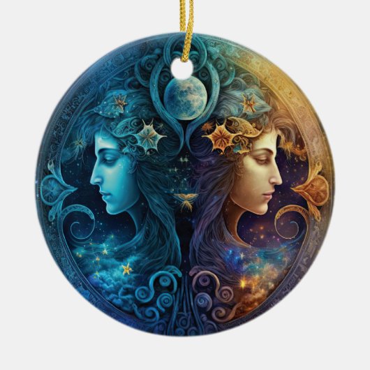 Gemini Zodiac Sign Waterverf Design Keramisch Ornament (Voorkant)
