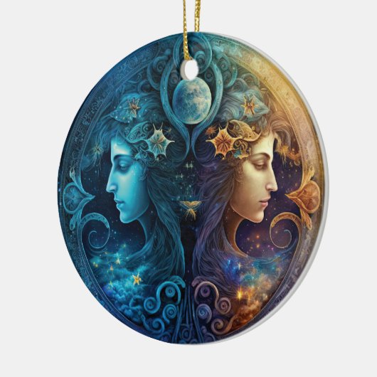 Gemini Zodiac Sign Waterverf Design Keramisch Ornament (Links)