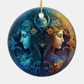 Gemini Zodiac Sign Waterverf Design Keramisch Ornament (Achterkant)