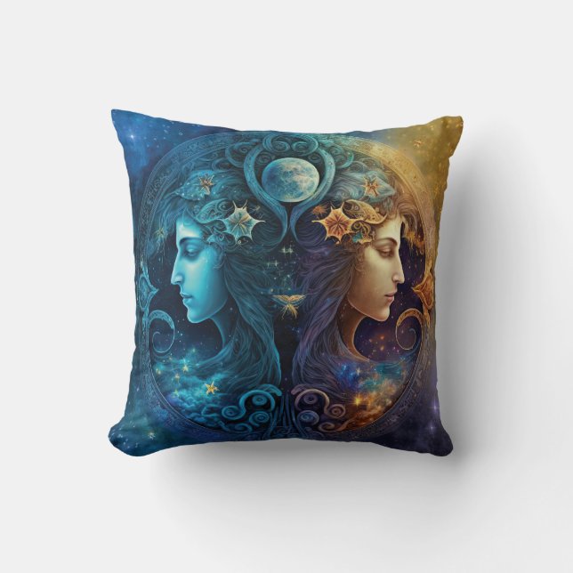 Gemini Zodiac Sign Waterverf Design Kussen (Voorkant)