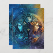 Gemini Zodiac Sign Waterverf Design Notitiekaartje (Voorkant / Achterkant)