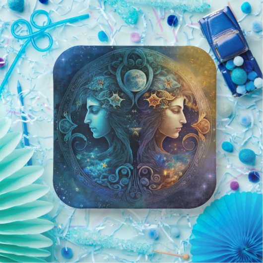 Gemini Zodiac Sign Waterverf Design Papieren Bordje (Feest)