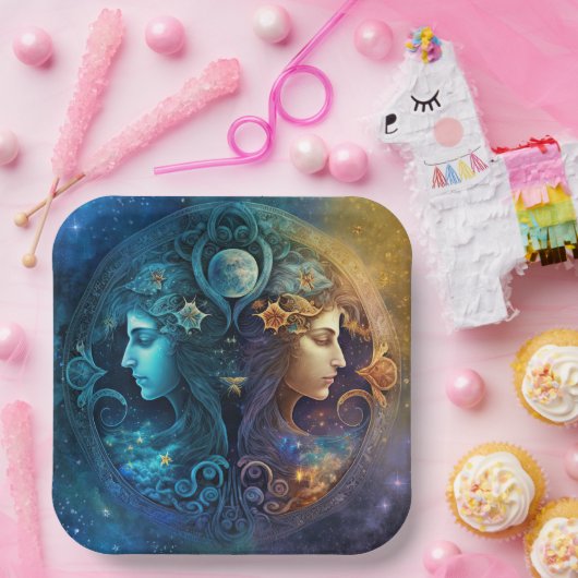 Gemini Zodiac Sign Waterverf Design Papieren Bordje (Feest)