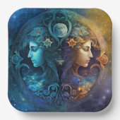 Gemini Zodiac Sign Waterverf Design Papieren Bordje (Voorkant)