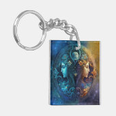 Gemini Zodiac Sign Waterverf Design Sleutelhanger (Voorkant Links)