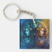 Gemini Zodiac Sign Waterverf Design Sleutelhanger (Voorkant)