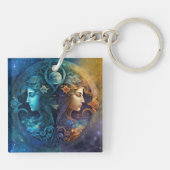 Gemini Zodiac Sign Waterverf Design Sleutelhanger (Achterkant)