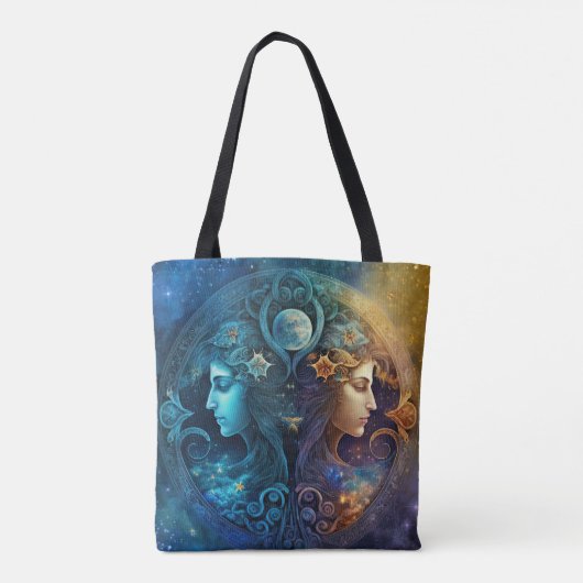 Gemini Zodiac Sign Waterverf Design Tote Bag (Achterkant)