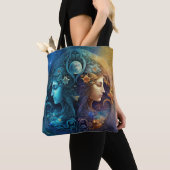 Gemini Zodiac Sign Waterverf Design Tote Bag (Dichtbij)