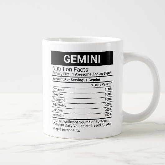 Gemini Zodiac Sign with Nutrition Facts Grote Koffiekop (Rechts)