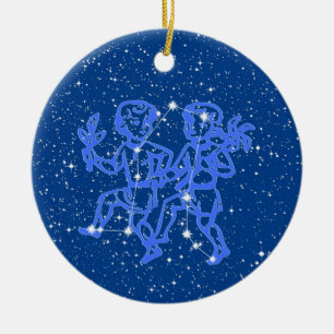Gemini Zodiac Sign with Stars on Deep Blue Ceramic Keramisch Ornament