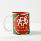 Gemini Zodiac Star Sign met Eigenaarsnaam Tweekleurige Koffiemok (Links)