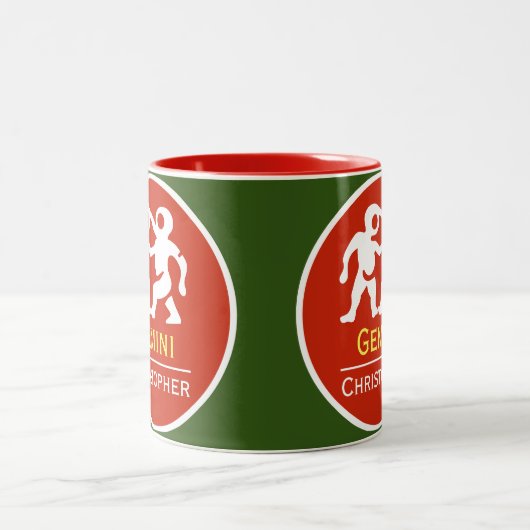 Gemini Zodiac Star Sign met Eigenaarsnaam Tweekleurige Koffiemok (Center)