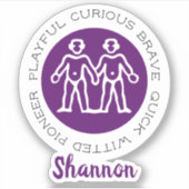 Gemini Zodiac Star Sign Traits Paars Sticker (Voorkant)