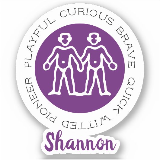 Gemini Zodiac Star Sign Traits Paars Sticker (Voorkant)