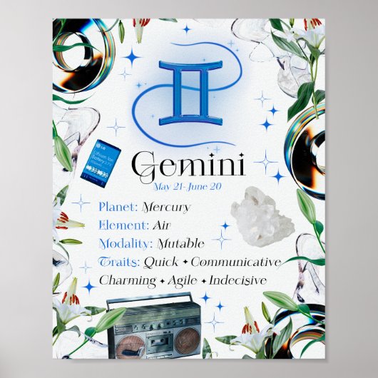 Gemini Zodiac Star Sing Y2K Wit 4:5 Poster (Voorkant)