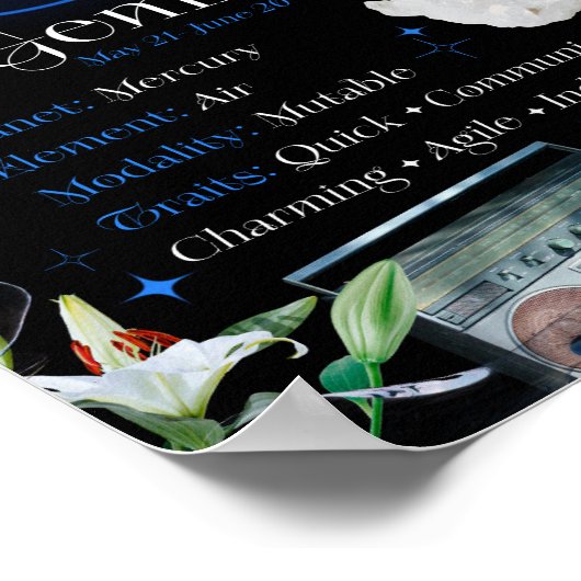 Gemini Zodiac Sterrenbeeld Y2K Zwart 4:5 Poster (Hoek)