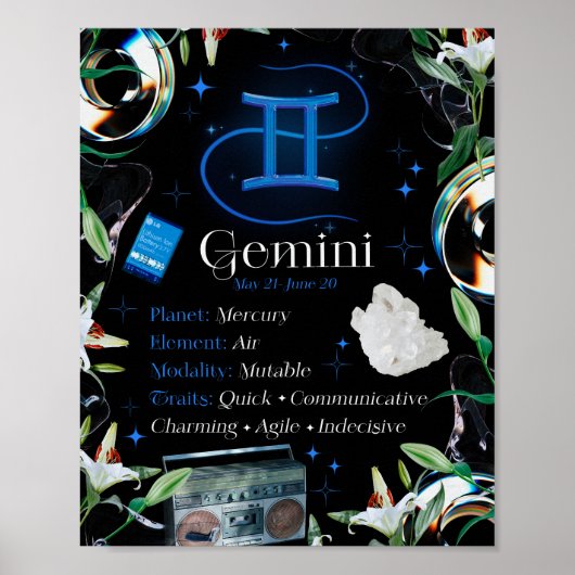 Gemini Zodiac Sterrenbeeld Y2K Zwart 4:5 Poster (Voorkant)