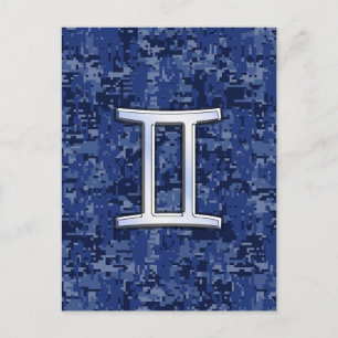 Gemini Zodiac Symbol Blue Digital Camouflage Briefkaart