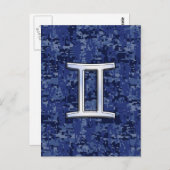 Gemini Zodiac Symbol Blue Digital Camouflage Briefkaart (Voorkant / Achterkant)