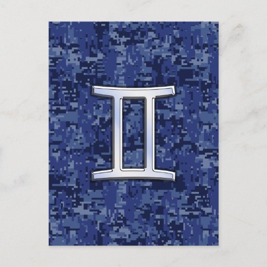 Gemini Zodiac Symbol Blue Digital Camouflage Briefkaart (Voorkant)