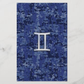 Gemini Zodiac Symbol Blue Digital Camouflage Briefpapier (Voorkant)