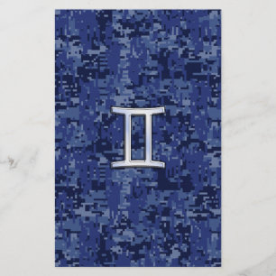 Gemini Zodiac Symbol Blue Digital Camouflage Briefpapier