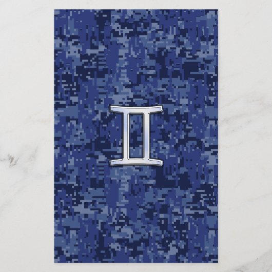 Gemini Zodiac Symbol Blue Digital Camouflage Briefpapier (Voorkant)