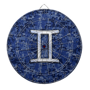 Gemini Zodiac Symbol Blue Digital Camouflage Dartbord