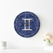 Gemini Zodiac Symbol Blue Digital Camouflage Grote Klok (Huis)