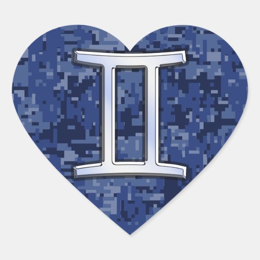 Gemini Zodiac Symbol Blue Digital Camouflage Hart Sticker (Voorkant)