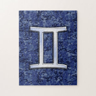 Gemini Zodiac Symbol Blue Digital Camouflage Legpuzzel