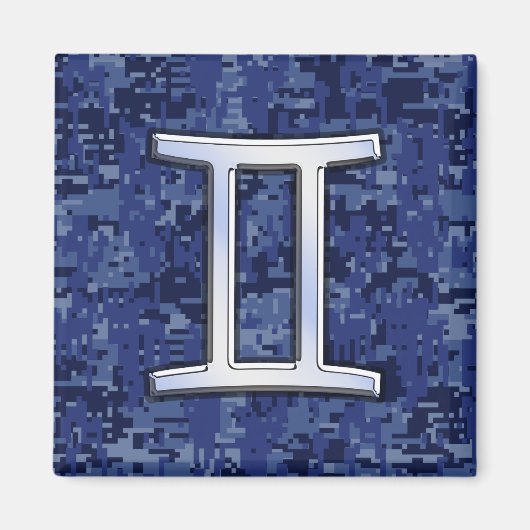 Gemini Zodiac Symbol Blue Digital Camouflage Magneet (Voorkant)