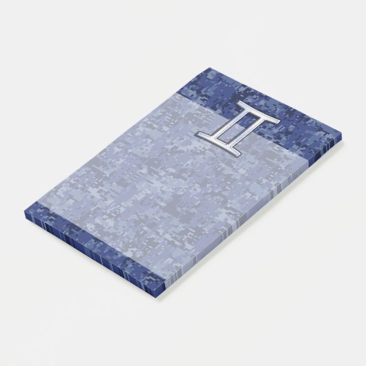 Gemini Zodiac Symbol Blue Digital Camouflage Post-it® Notes (Schuin)
