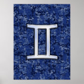 Gemini Zodiac Symbol Blue Digital Camouflage Poster (Voorkant)
