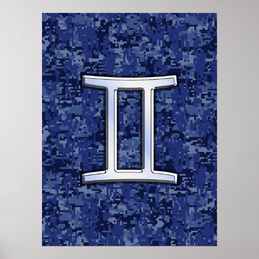 Gemini Zodiac Symbol Blue Digital Camouflage Poster (Voorkant)