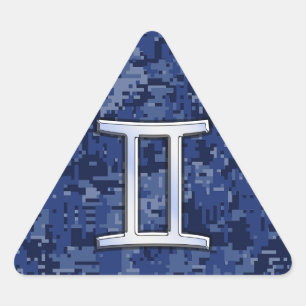 Gemini Zodiac Symbol Blue Digital Camouflage Sticker