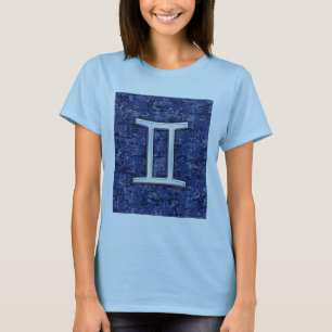 Gemini Zodiac Symbol Blue Digital Camouflage T-shirt