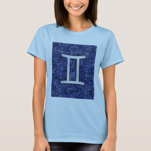 Gemini Zodiac Symbol Blue Digital Camouflage T-shirt (Voorkant)