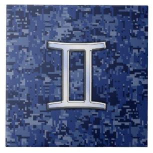 Gemini Zodiac Symbol Blue Digital Camouflage Tegeltje
