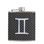 Gemini Zodiac Symbol Charcoal Carbon Fiber Print Heupfles (Voorkant)