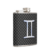 Gemini Zodiac Symbol Charcoal Carbon Fiber Print Heupfles (Rechts)