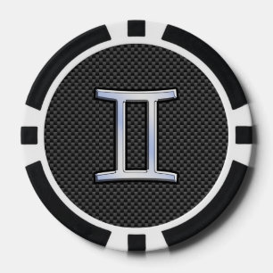 Gemini Zodiac Symbol Charcoal Carbon Fiber Print Poker Chips