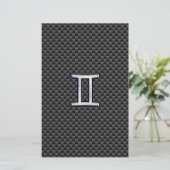 Gemini Zodiac Symbol Charcoal Carbon Fiber Style Briefpapier (Staand voorkant)